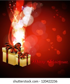 christmas card with gift box and ribbon
