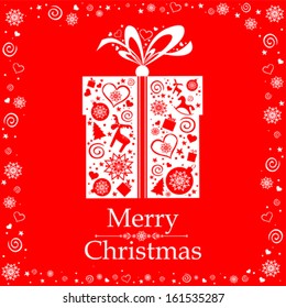 Christmas card. Gift box with ribbon. Vector illustration 