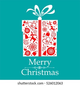 Christmas card. Gift box with ribbon. Vector illustration