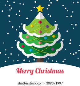 Christmas card with gift box and tree