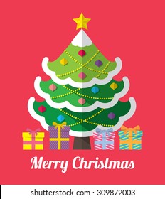 Christmas card with gift box and tree