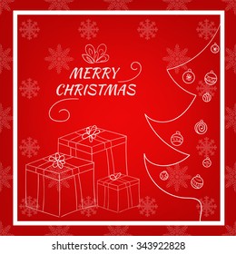 Christmas card gift box and tree hand drawn vector illustration eps 10