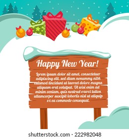 Christmas card with a gift box. Vector background. Template. Place for text.
