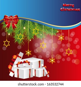 Christmas card with gift boxes. All design elements are easily edited. Stock