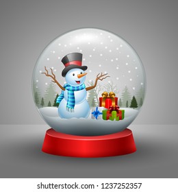 Christmas card with a gift in the snow globe