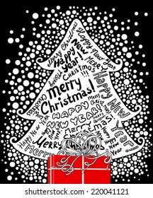 Christmas card with gift and tree