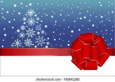Christmas card.  Gift Card With  Christmas tree And Red Bow. 
