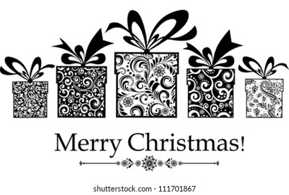 Christmas card. gifts box with ribbon. Vector Illustration