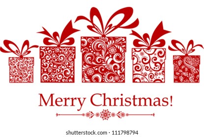 Christmas card  gifts box and ribbon  Vector Illustration