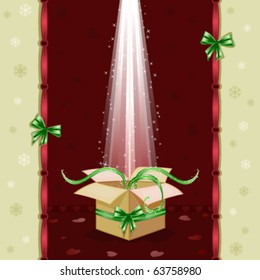 Christmas card with gifts box and sparkling stars. Vector illustration saved as EPS AI 8.