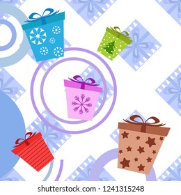 Christmas card, gifts, vector background