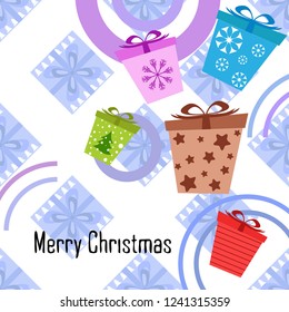 Christmas card, gifts, vector background