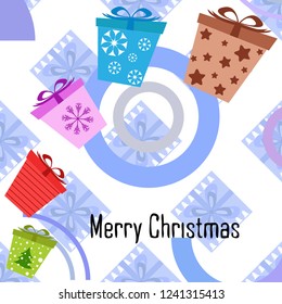 Christmas card, gifts, vector background