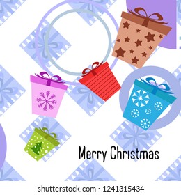 Christmas card, gifts, vector background