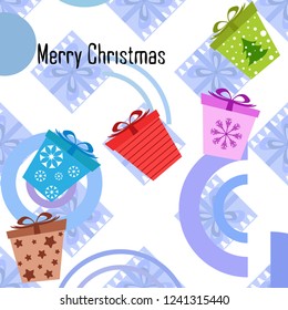 Christmas card, gifts, vector background