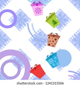 Christmas card, gifts, vector background