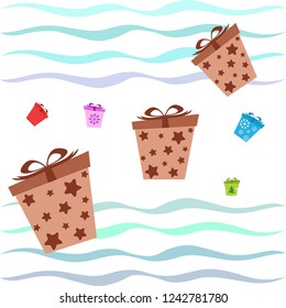 Christmas card, gifts, vector background