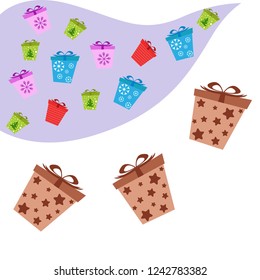 Christmas card, gifts, vector background