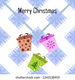 Christmas card, gifts, vector background