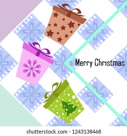 Christmas card, gifts, vector background