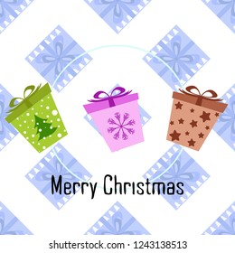 Christmas card, gifts, vector background
