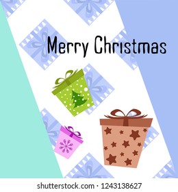 Christmas card, gifts, vector background