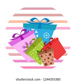 Christmas card, gifts, vector background