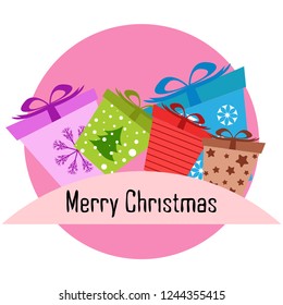 Christmas card, gifts, vector background