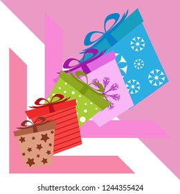 Christmas card, gifts, vector background