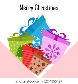 Christmas card, gifts, vector background