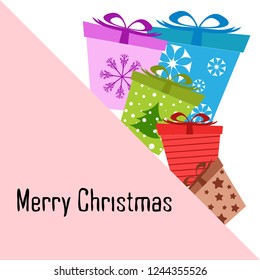 Christmas card, gifts, vector background