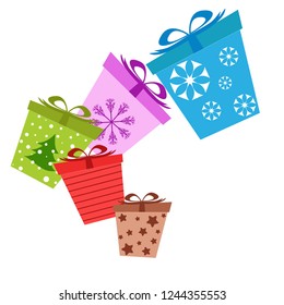 Christmas card, gifts, vector background