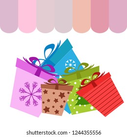 Christmas card, gifts, vector background