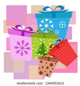 Christmas card, gifts, vector background