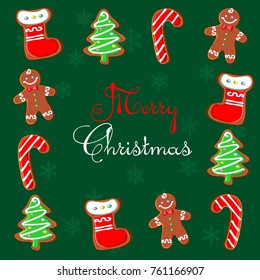 Tarjeta de Navidad. Nochebuena de pan de jengibre. Vector. El concepto del diseño.