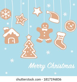 Christmas card with gingerbread decoration - pastel