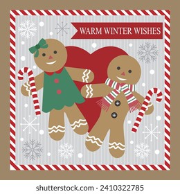 Christmas card with gingerbread man and candy cane