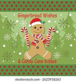 Christmas card with gingerbread man and candy canes