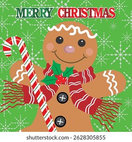 Christmas card with gingerbread man and candy cane