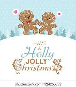 Christmas card with gingerbread man and girlfriend.