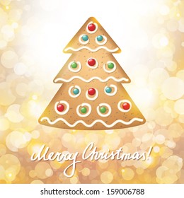 christmas card with a gingerbread on gold background