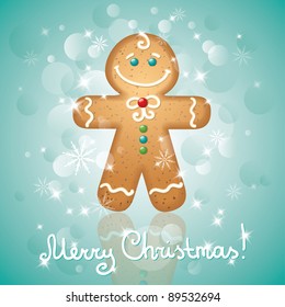 christmas card with a ginger-bread and stars