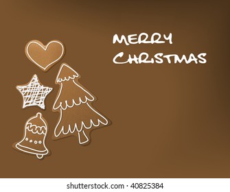 Christmas card - gingerbreads with white icing on brown background