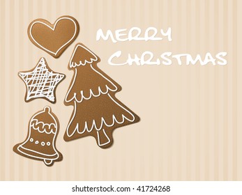 Christmas card - gingerbreads with white icing on light brown background