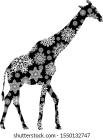 Christmas card giraffe in snowflakes on a white background