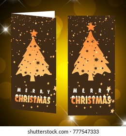 Christmas card with glitters and typographic with tree