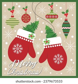 Christmas card with christmas gloves and baubles