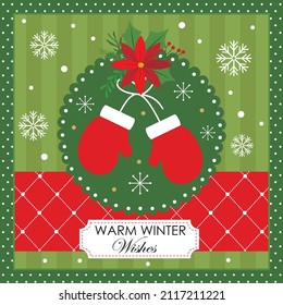 Christmas card with christmas gloves and decorations