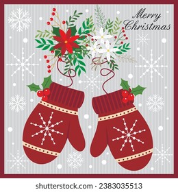 Christmas card with gloves and wreath flower