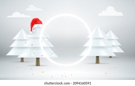 Christmas card with glowing frame for a text. 3d vector banner with copy space